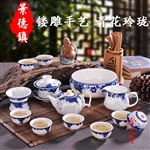 景德鎮(zhèn)手繪青花茶具套裝，高端陶瓷禮品手繪茶具