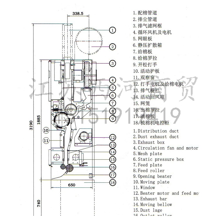 纺织机械设备CFA177型清梳联喂棉机