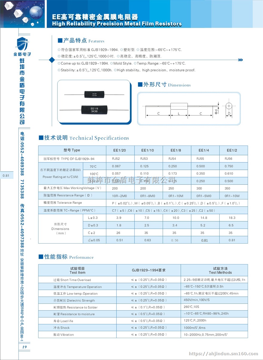 EE高可靠精密金属膜电阻